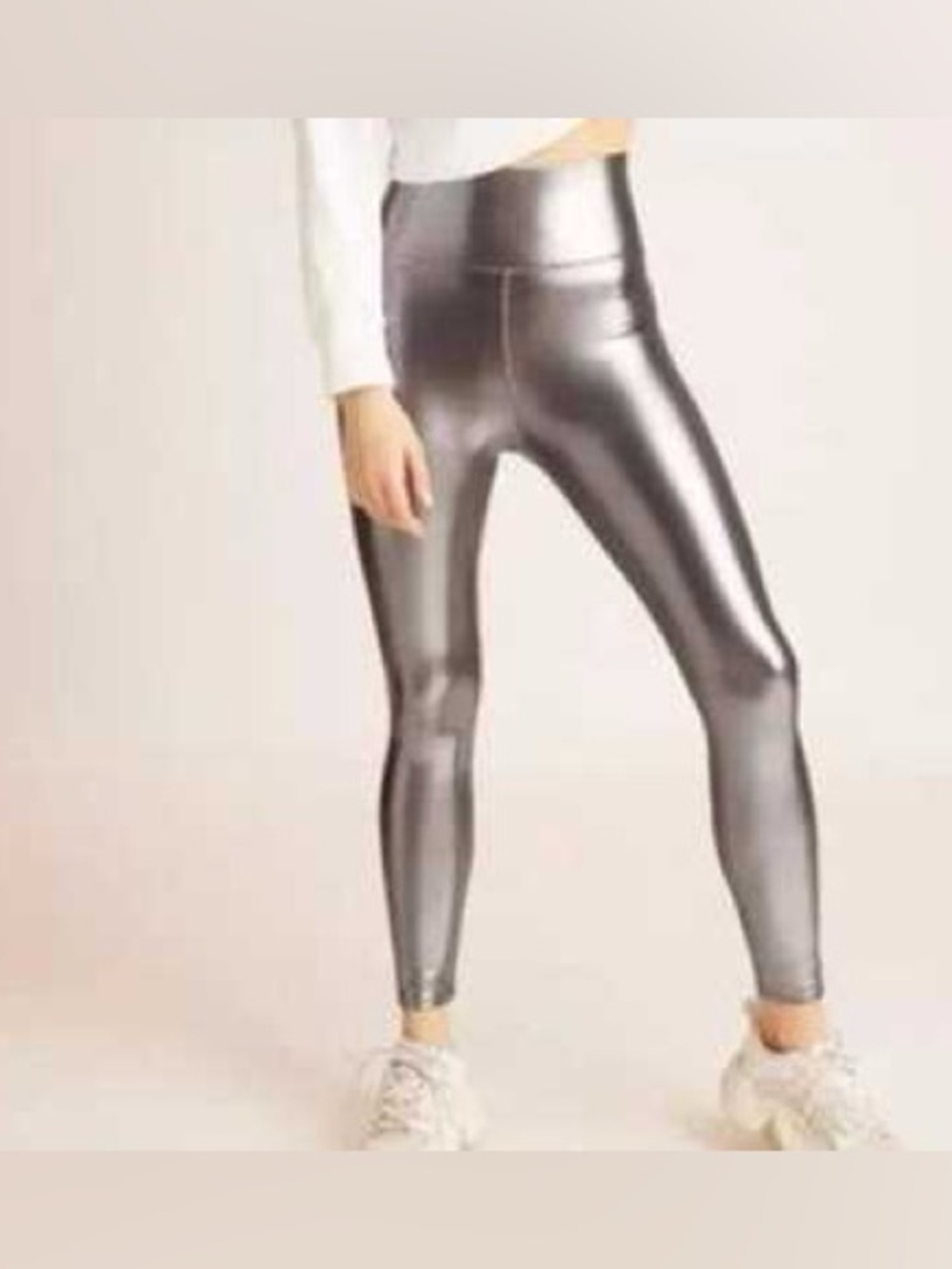knix x Birds of Paradise High Rise Metallic Silver Leggings Size L VGUC